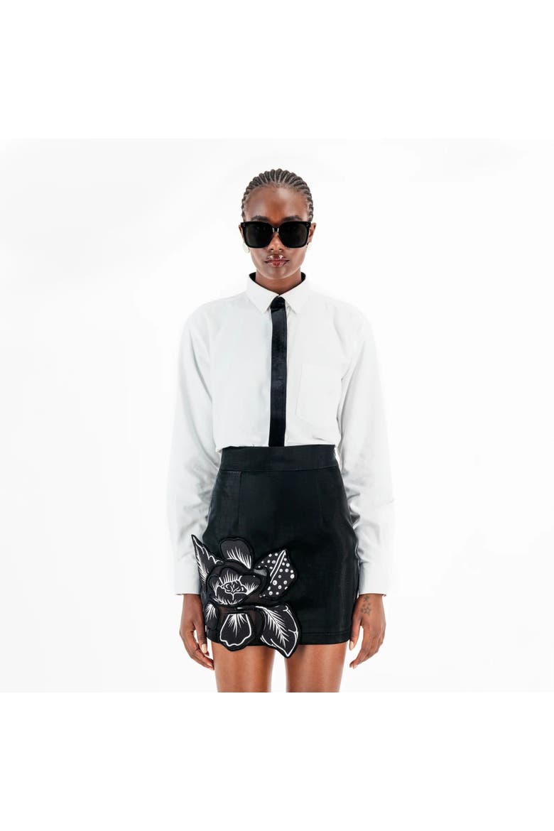 Velvet Patch Long Sleeve Botton Up Shirt, Alternate, color, White