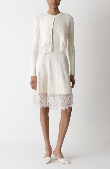 Lela Rose Guipure Lace Trim Rib Cardigan | Nordstromrack