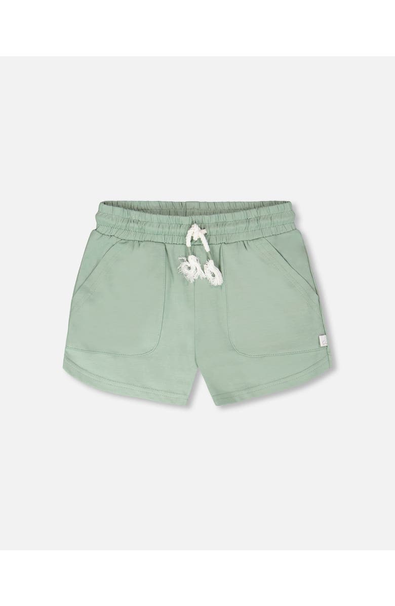 Deux par Deux Organic Cotton Elastic Drawstring Jersey Shorts, Main, color, Sage Green