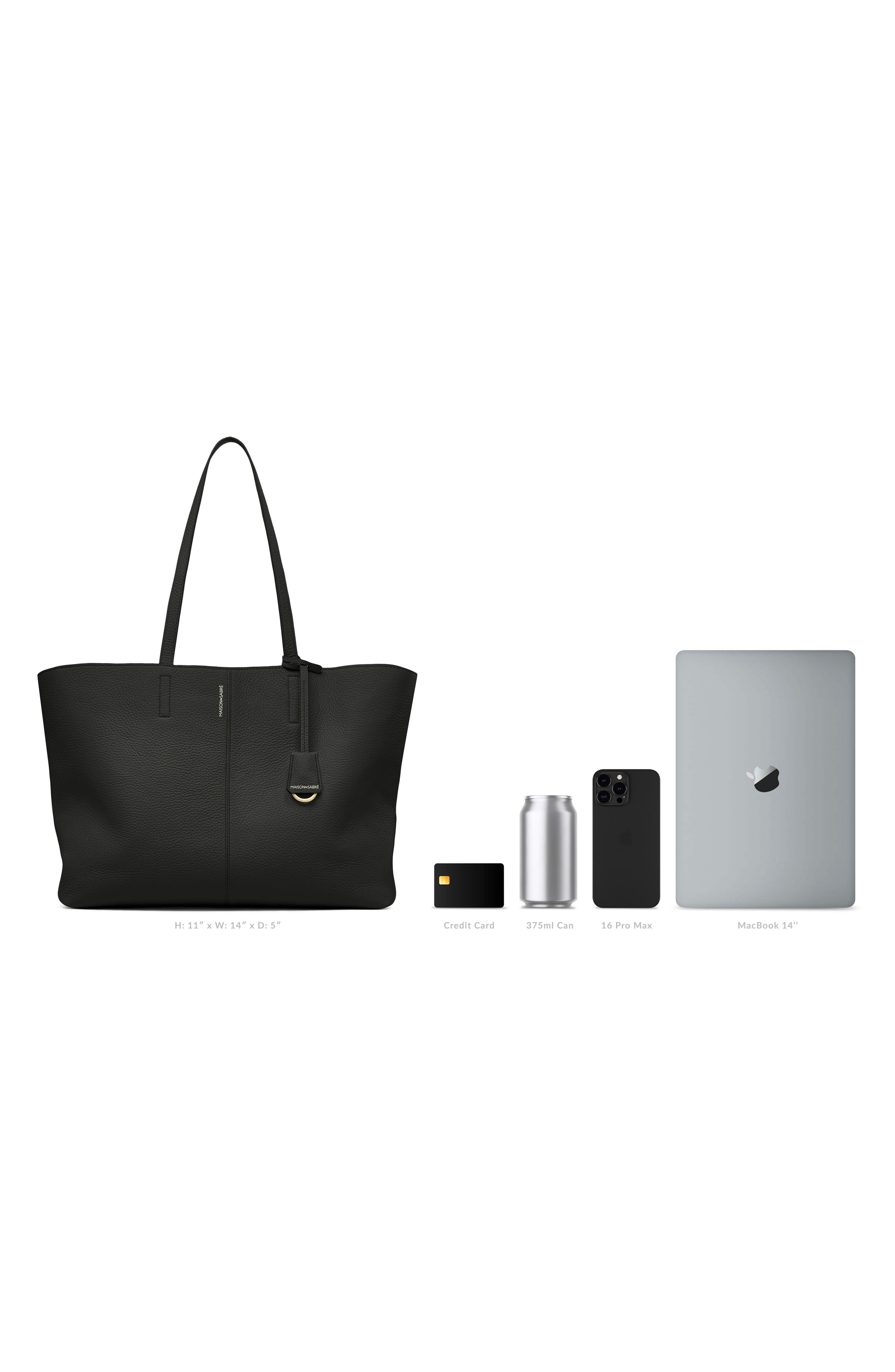 MAISON de SABRÉ Large Leather Zipped Soft Tote, Alternate, color, Black Caviar