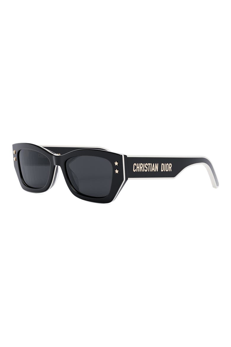 'DiorPacific S2U 53mm Rectangular Sunglasses, Alternate, color, SHINY BLACK / SMOKE