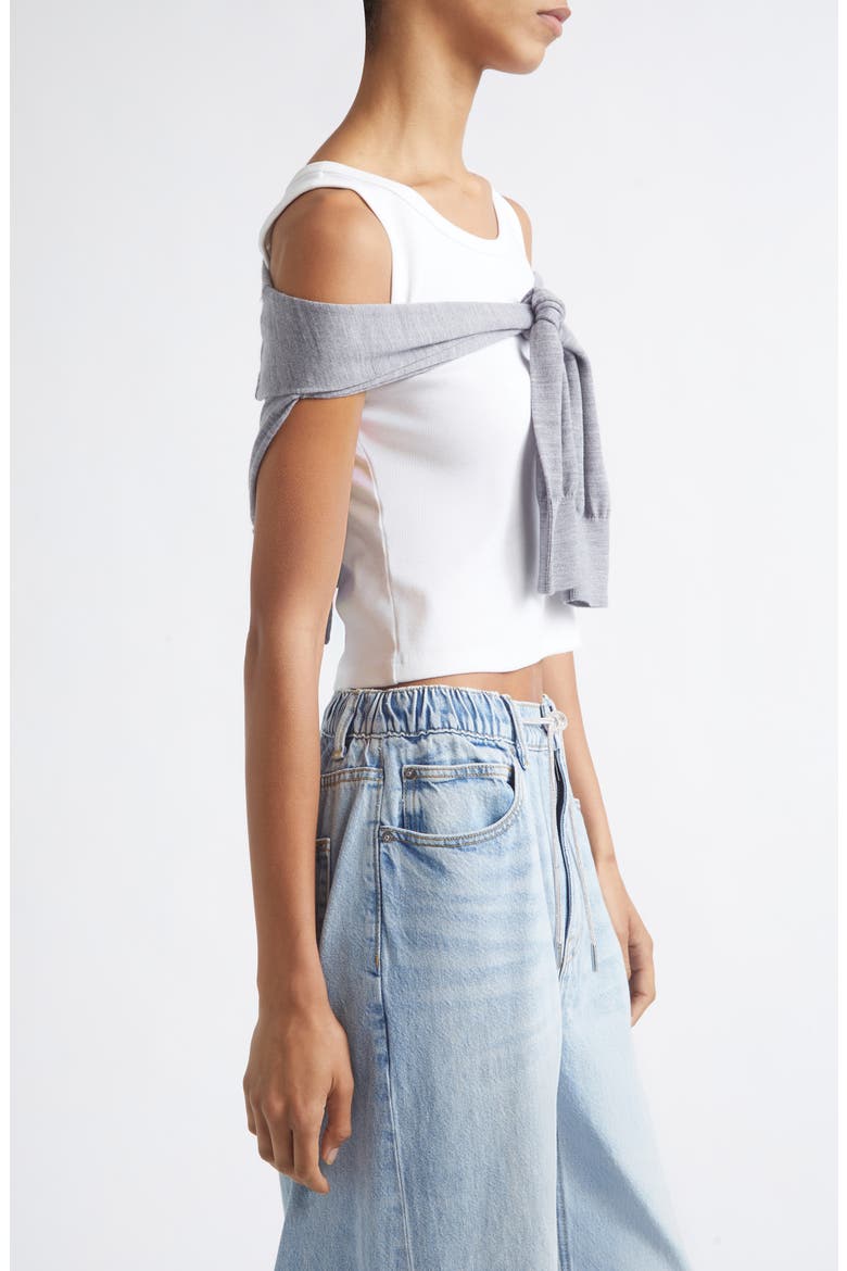 Pre-Styled Draped Cardigan Crop Tank, Alternate, color, HEATHER GREY/ WHITE
