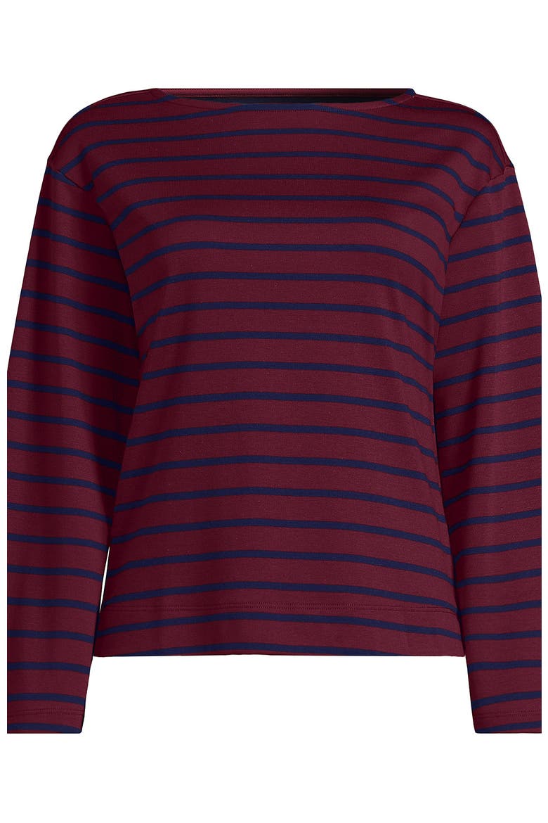 Bracelet Sleeve Supima Cotton Boat Neck Flare Sleeve Top, Alternate, color, Burgundy/Navy Breton Stripe
