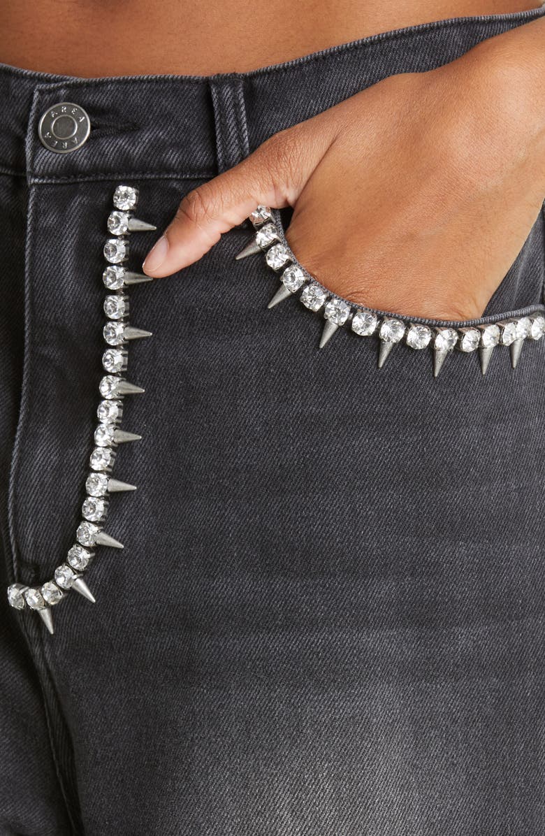 Area Crystal Spike Embellished Backslit Jeans, Alternate, color, 