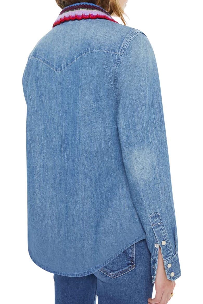 The Collar Club Denim Shirt Jacket with Removable Crochet Collar, Alternate, color, BROWNIE POINTS