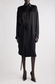 Balenciaga Cocoon Logo Jacquard Oversize Long Sleeve Satin Shirtdress