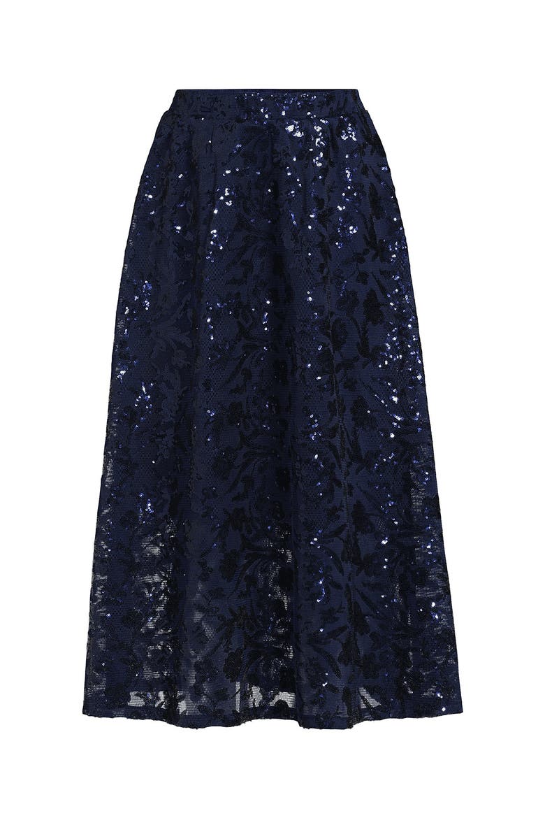 Sequin Lace Mid Rise Midi Skirt, Alternate, color, Deep Sea Navy