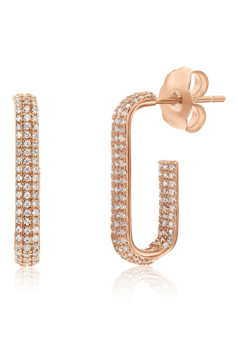 Pavé Cubic Zirconia Open Paper Clip Hoop Earrings, Main, color, PINK