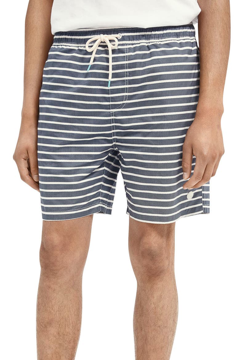 Tie Waist Swim Trunks, Main, color, BLUE/ WHITE