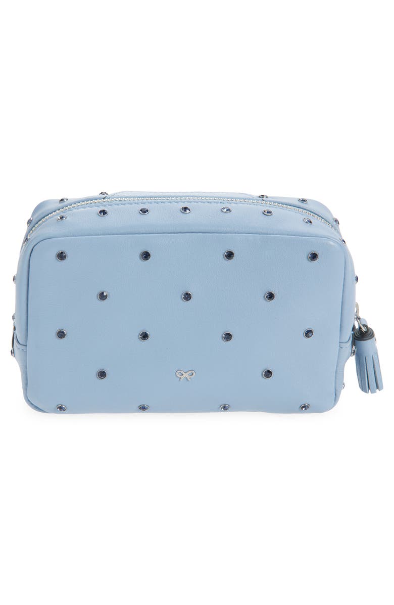 Anya Hindmarch Important Things Crystal Embellished Leather Pouch, Alternate, color, School Blue