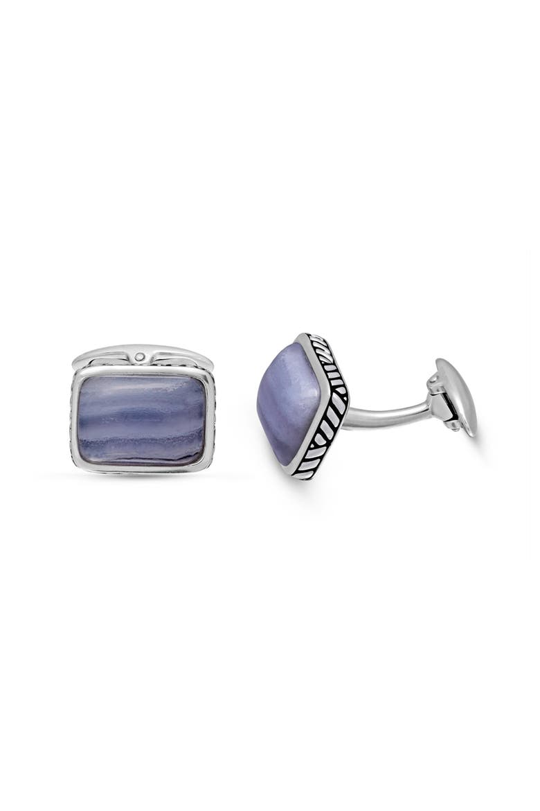 Blue Lace Agate Sterling Silver Men Cufflinks, Alternate, color, Silver