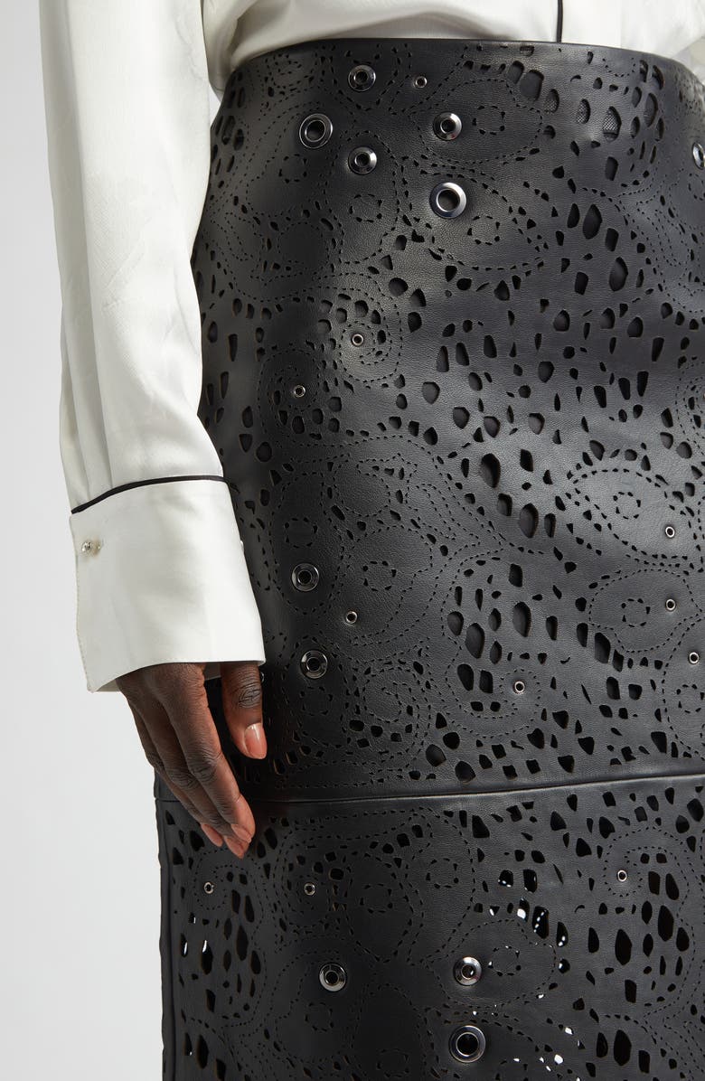ST. JOHN Grommet Embellished Laser Cut Leather Pencil Skirt, Alternate, color, 