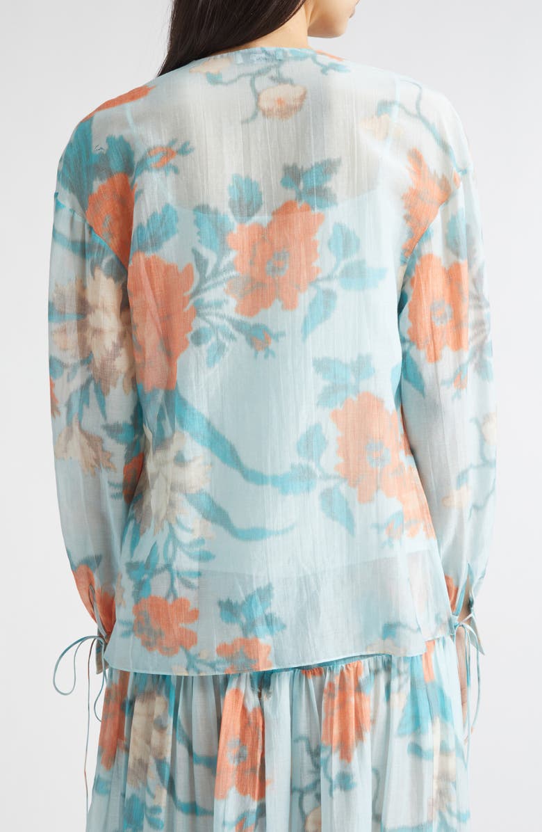 Erdem Floral Print Cotton & Silk Voile Top, Alternate, color, Trailing Poppy Dream Blue