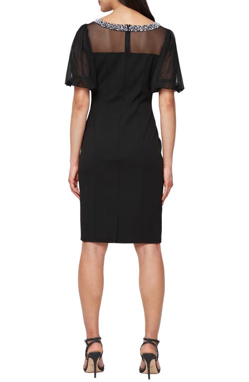 Alex Evenings Embellished Illusion Neck Crepe Sheath Cocktail Dress In Black