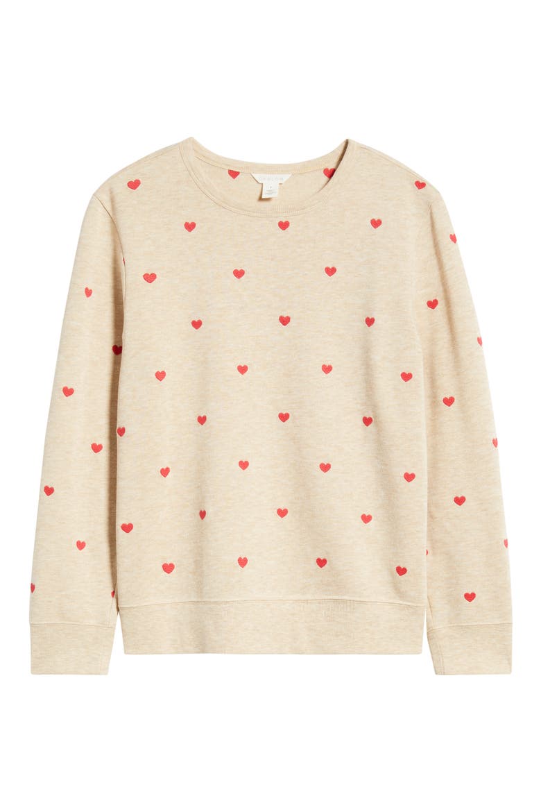 Embroidered Heart Sweatshirt, Alternate, color, TAN DOESKIN HEATHER MINI HEART
