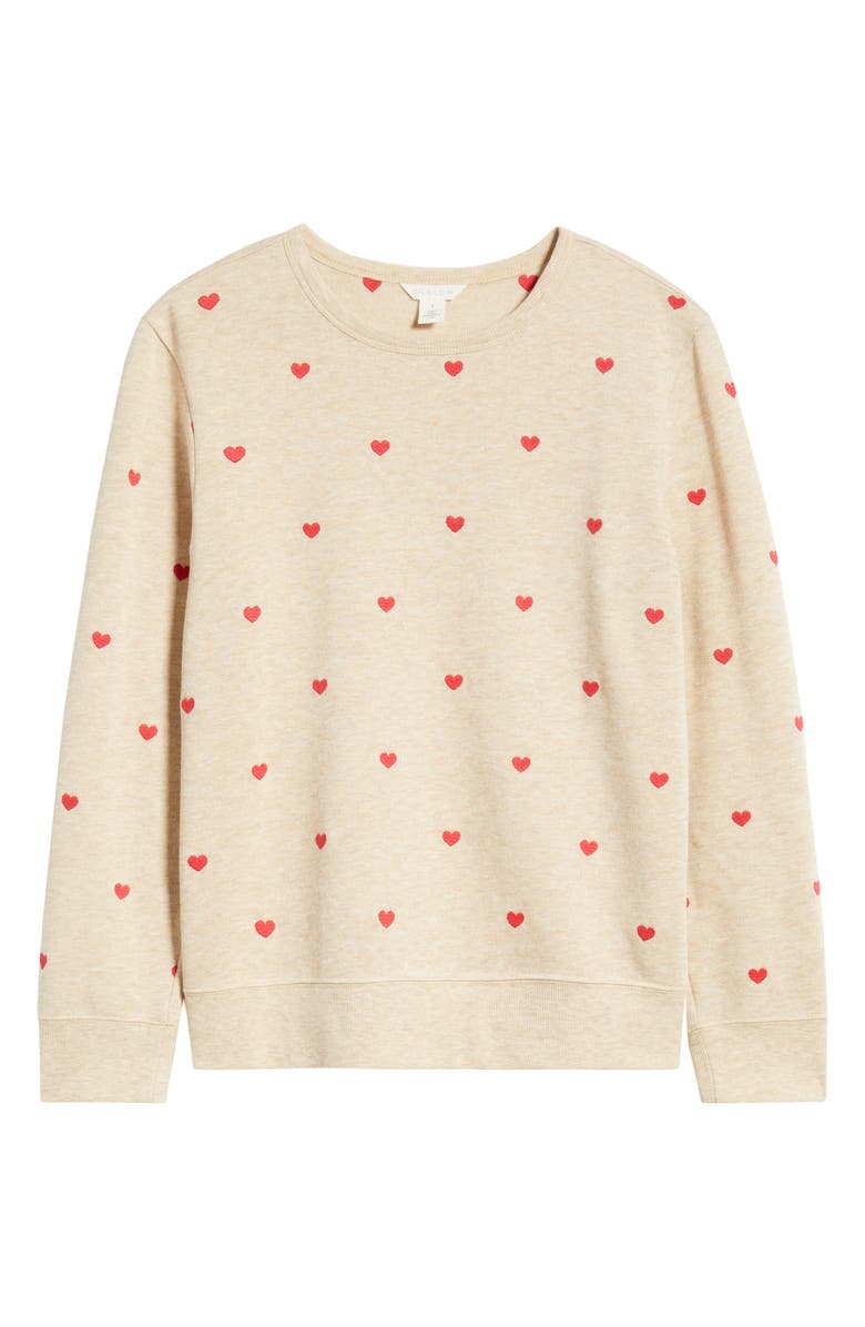 Caslon<sup>®</sup> Embroidered Heart Sweatshirt, Alternate, color, Tan Doeskin Heather Mini Heart