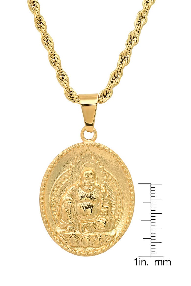 Men's 18k Gold Plated Buddha Pendant Rope Chain Necklace, Alternate, color, GOLD