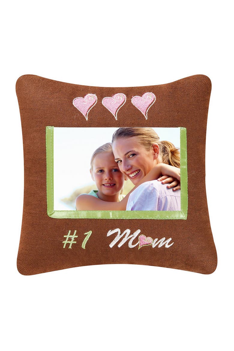 Number 1 Mom Embroidered Picture Small/Petite Accent Pillow, 10" x 10", Main, color, Brown