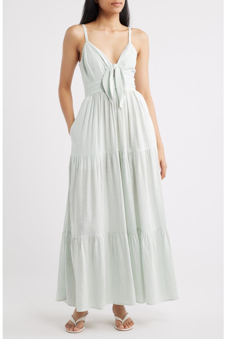 Stripe Tie Front Maxi Dress, Main, color, CANOPY GREEN