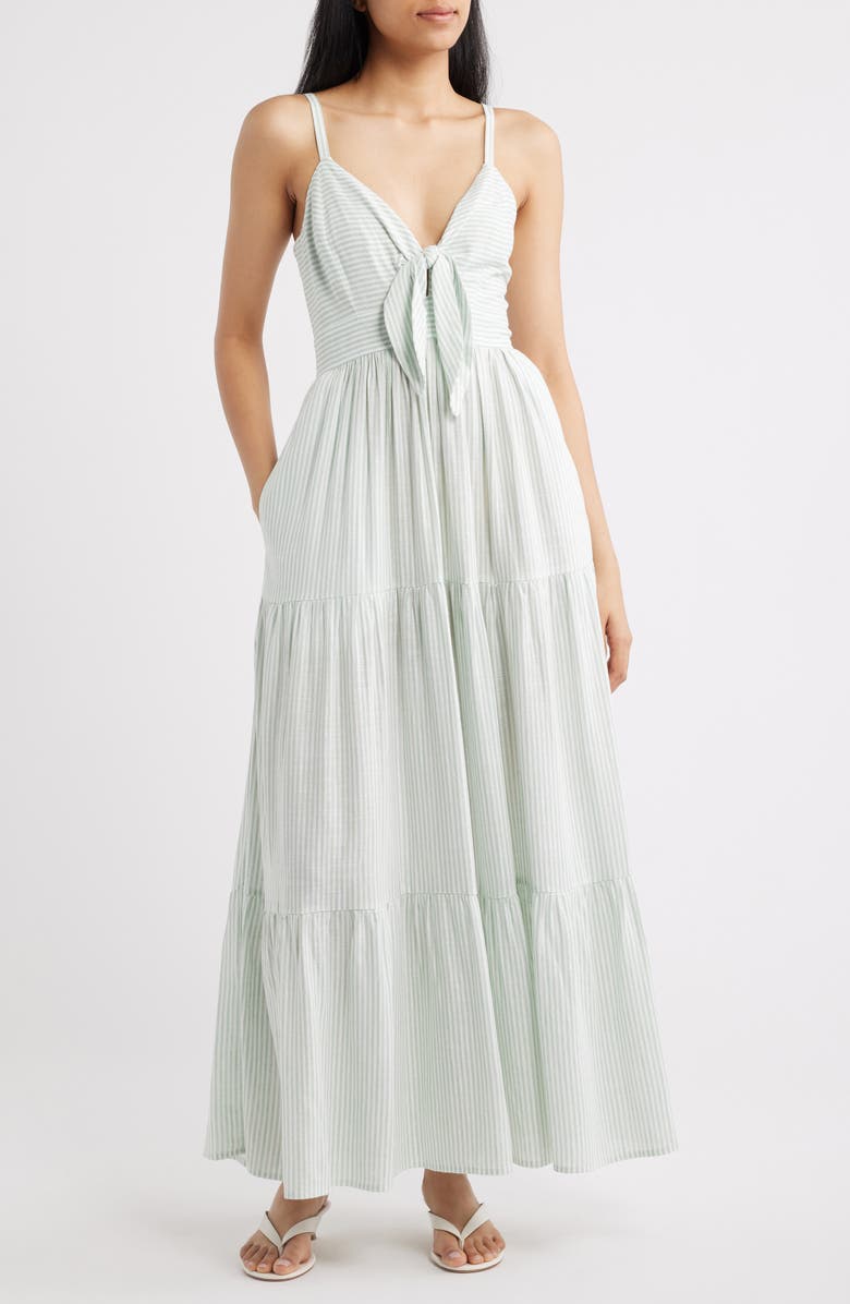 CeCe Stripe Tie Front Maxi Dress, Main, color, Canopy Green