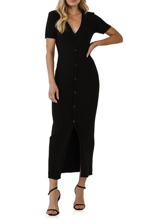 Button Front Knit Maxi Dress