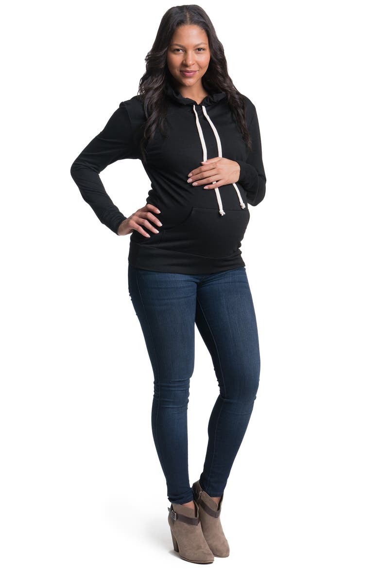 Cozy Maternity/Nursing Hoodie, Alternate, color, BLACK
