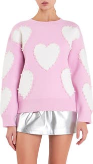 English Factory Heart Imitation Pearl Sweater