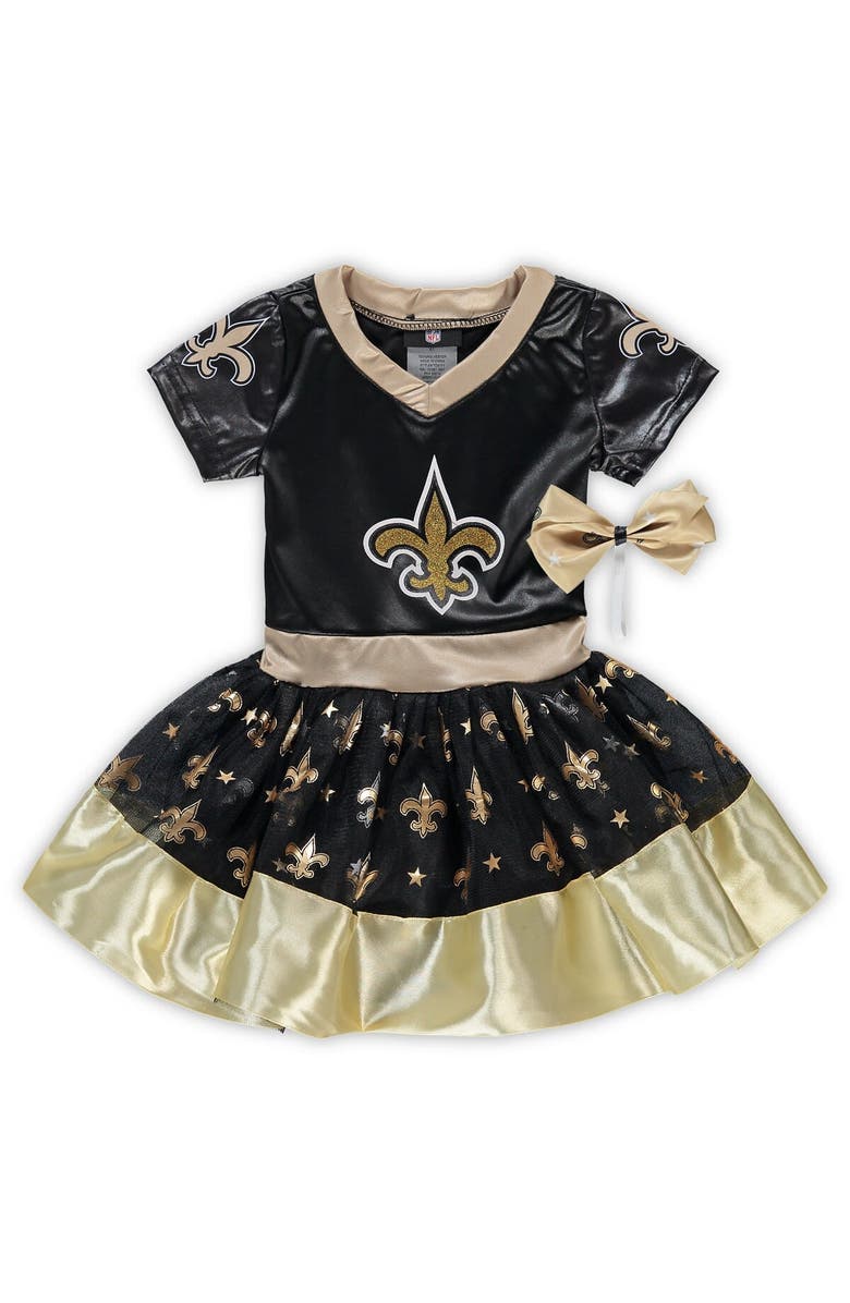JERRY LEIGH Girls Toddler Black New Orleans Saints Tutu Tailgate Game Day V-Neck Costume, Main, color, 