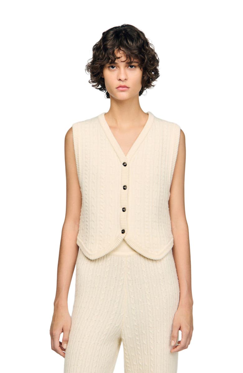 SANDRO Cable knit vest, Main, color, Ecru
