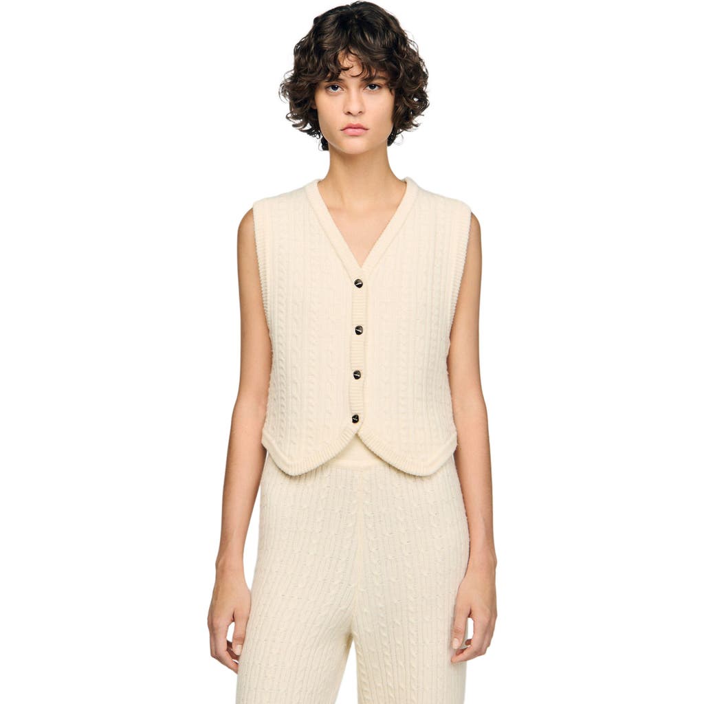 Sandro Cable Knit Jacket In Neutral