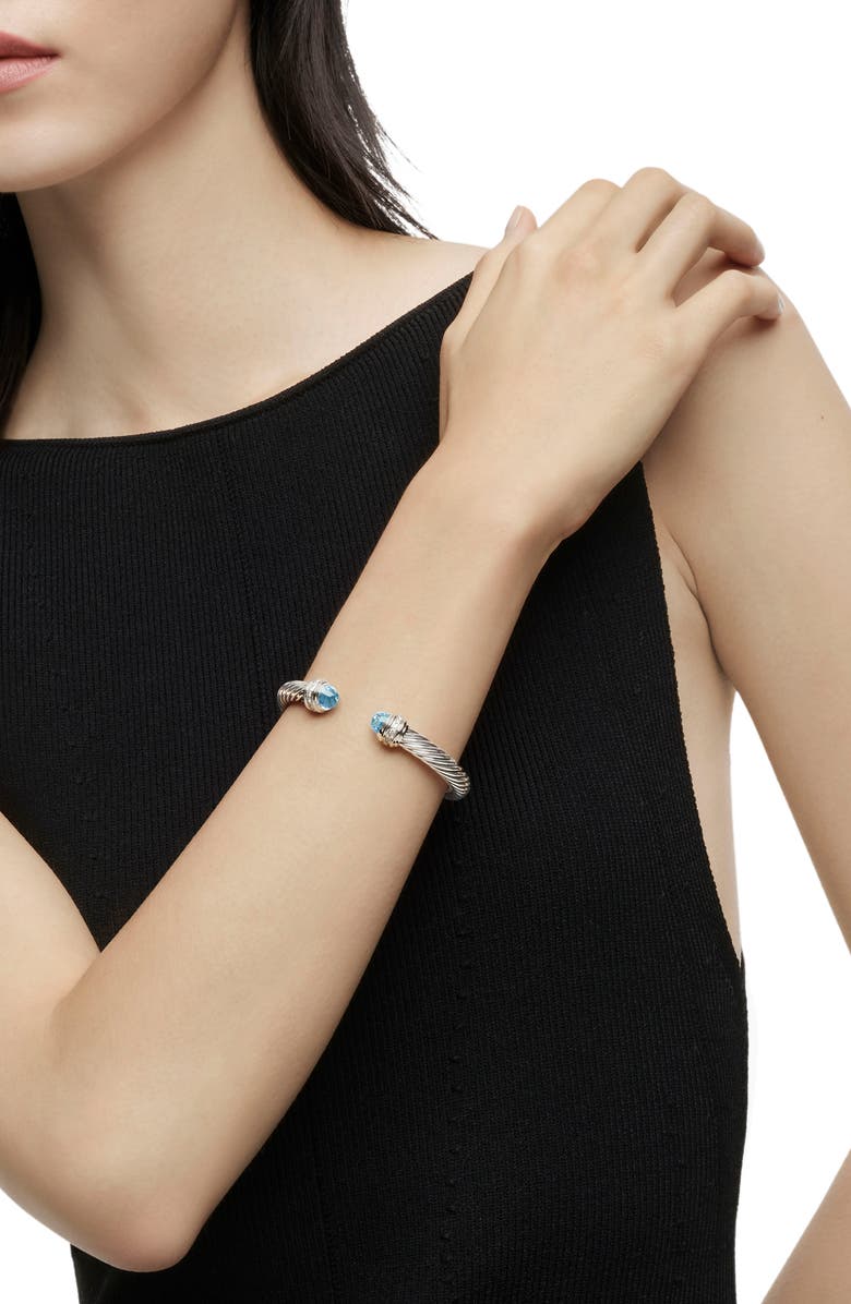 David Yurman Classic Cable Bracelet in Sterling Silver with Blue Topaz & Diamonds, 7mm, Alternate, color, Silver/Diamond/Blue Topaz