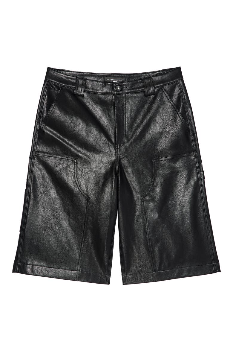 Y2K Baggy Faux Leather Shorts, Alternate, color, BLACK