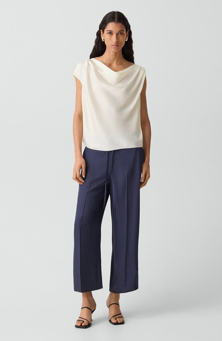 Theory Cowl Neck Single Short Sleeve Satin Top, Alternate, color, Lemongrass