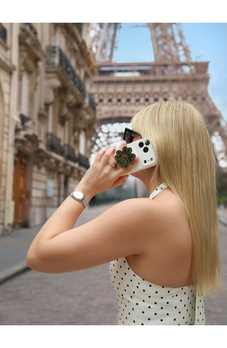 Solar Eclipse Hand Painted Lucky Clover Phone Grip, Alternate, color, Green