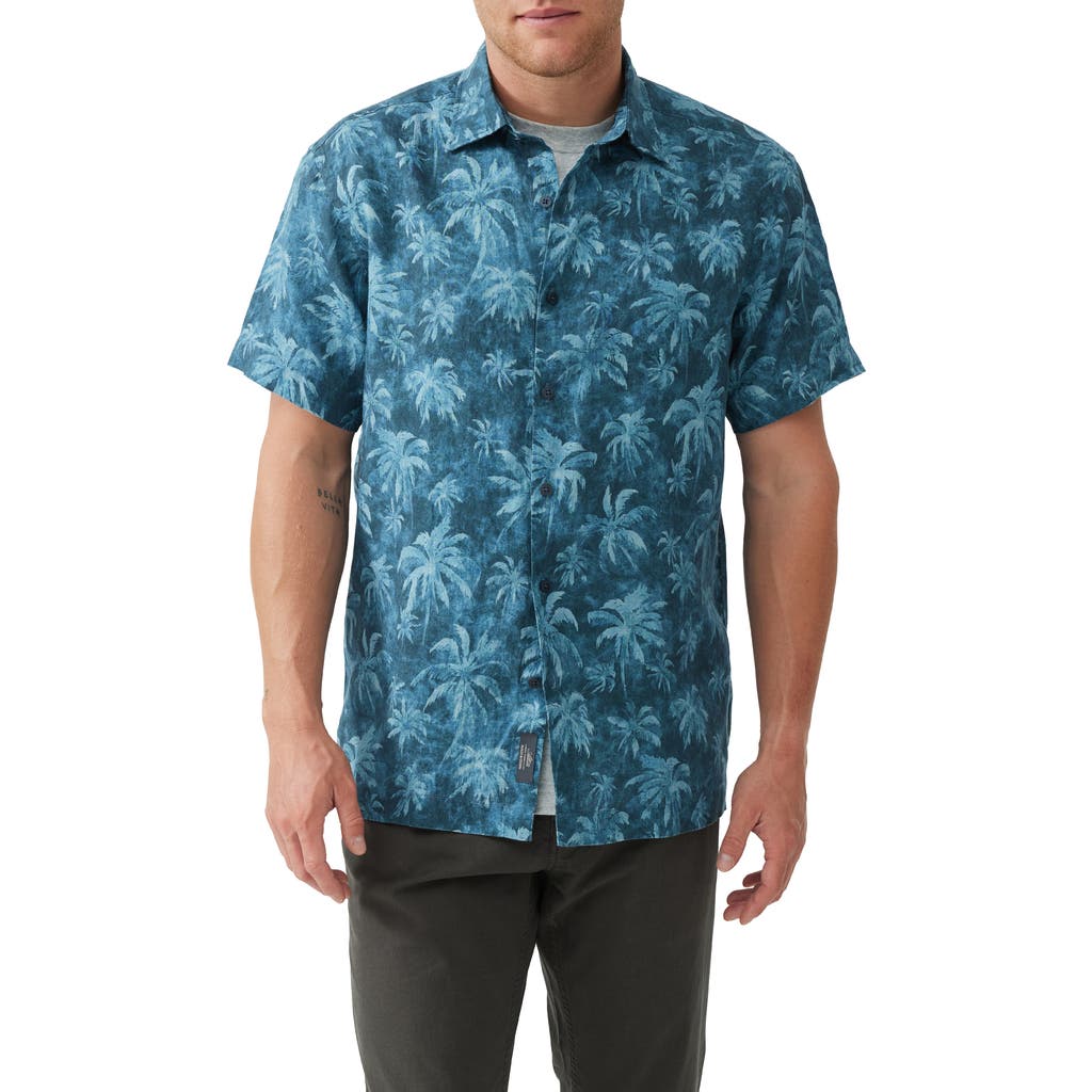 Rodd & Gunn Destiny Bay Linen Printed Short Sleeve Shirt In Teal