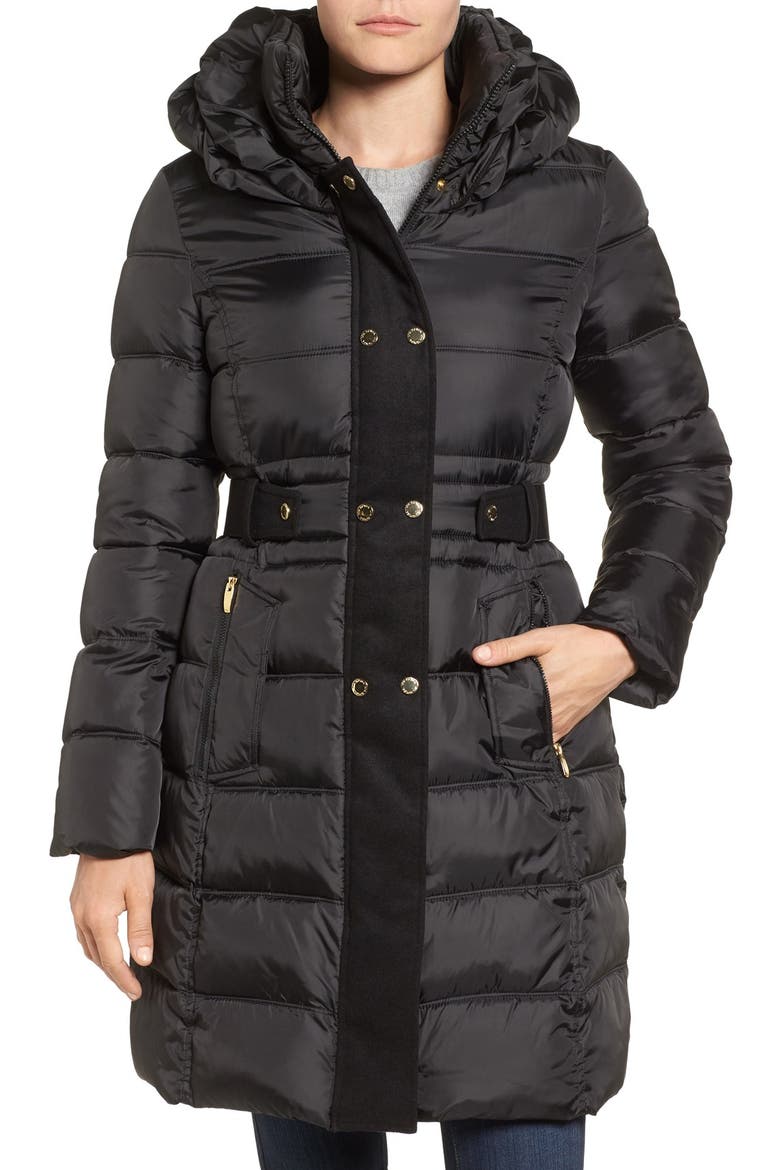 Belted Puffer Coat, Main, color, BLACK