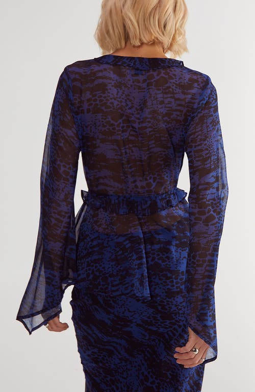 Nasty Gal Snakeskin Print Ruffle Chiffon Top In Blue