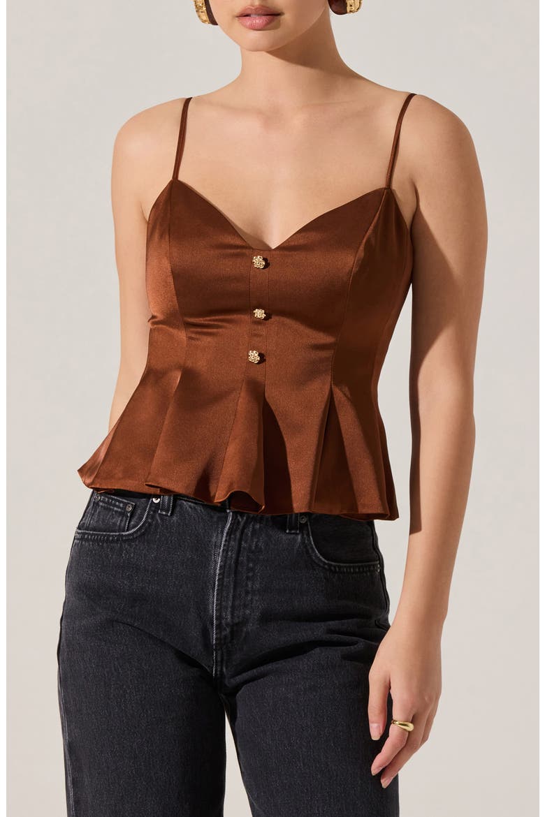 Paislee Satin Peplum Top, Main, color, BROWN