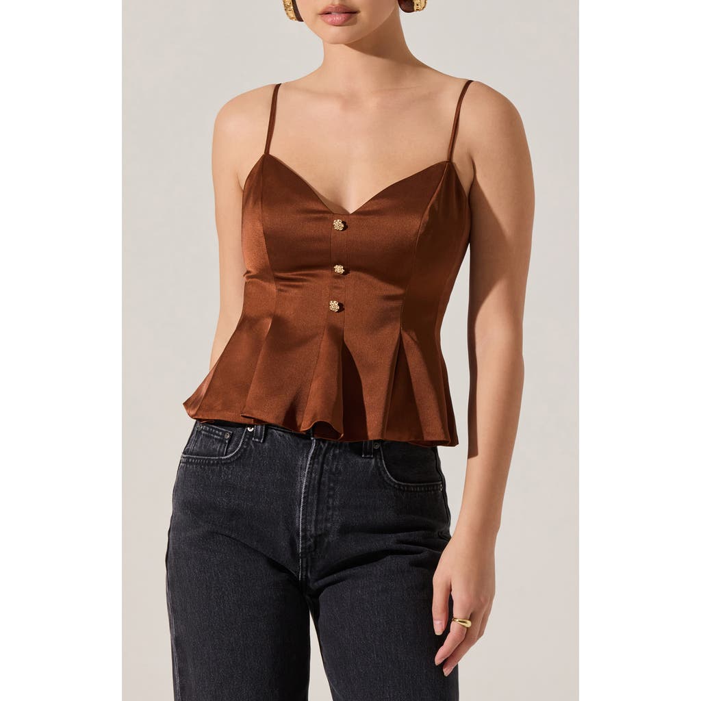 Astr The Label Paislee Satin Peplum Top In Brown