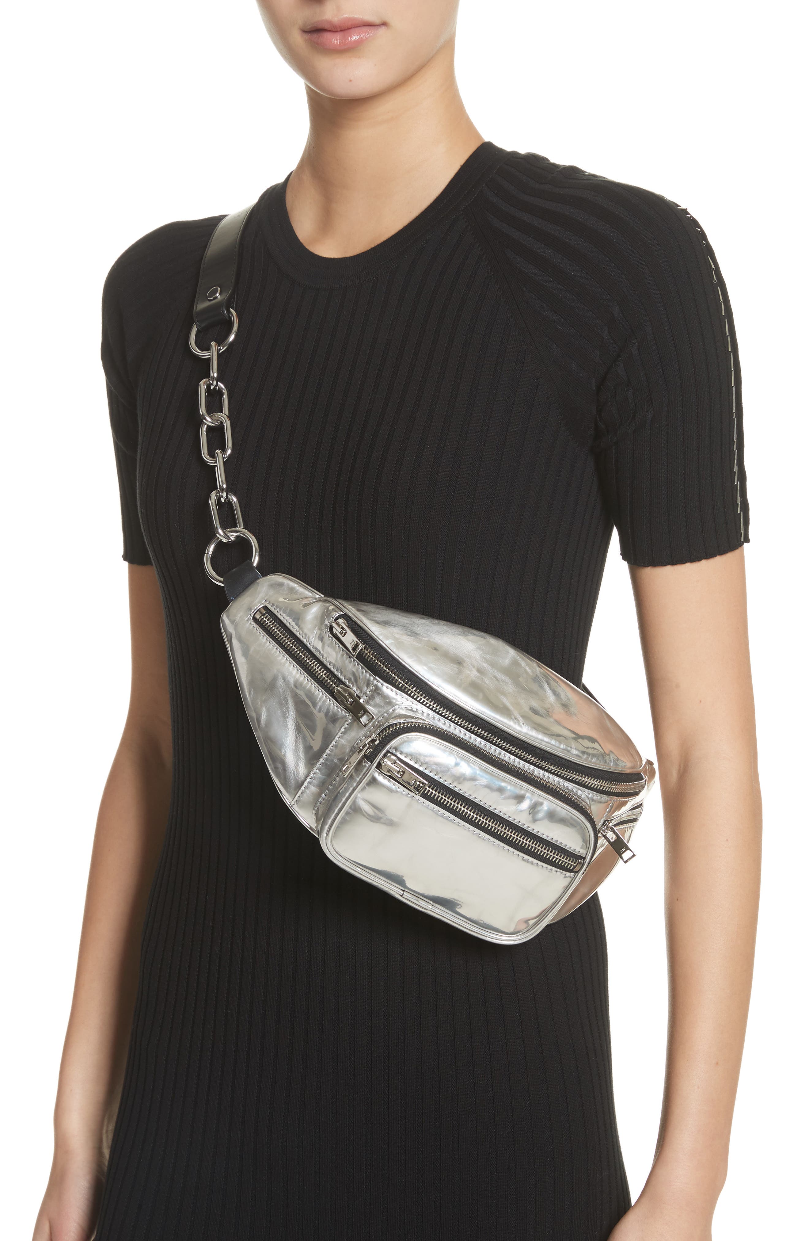 Attica Faux Leather Belt Bag, Alternate, color, SILVER