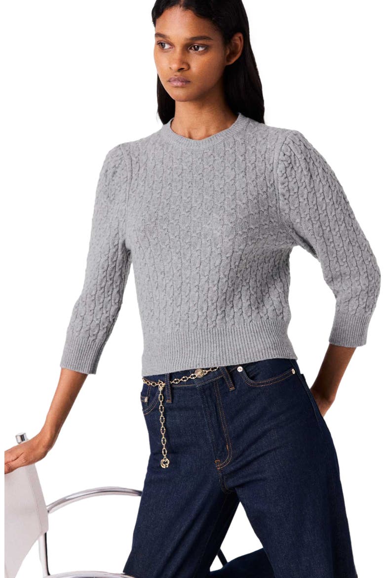 Removable poplin collar sweater, Alternate, color, Light grey