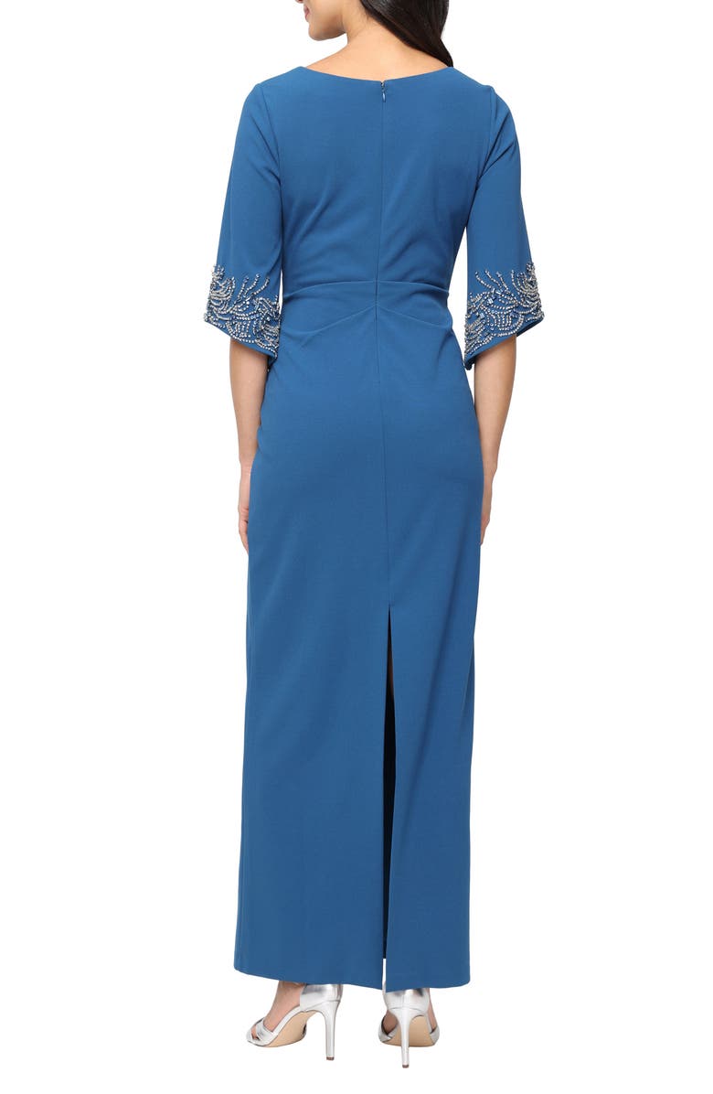 Alex Evenings Embellished Stretch Crepe Column Gown, Alternate, color, Teal Blue