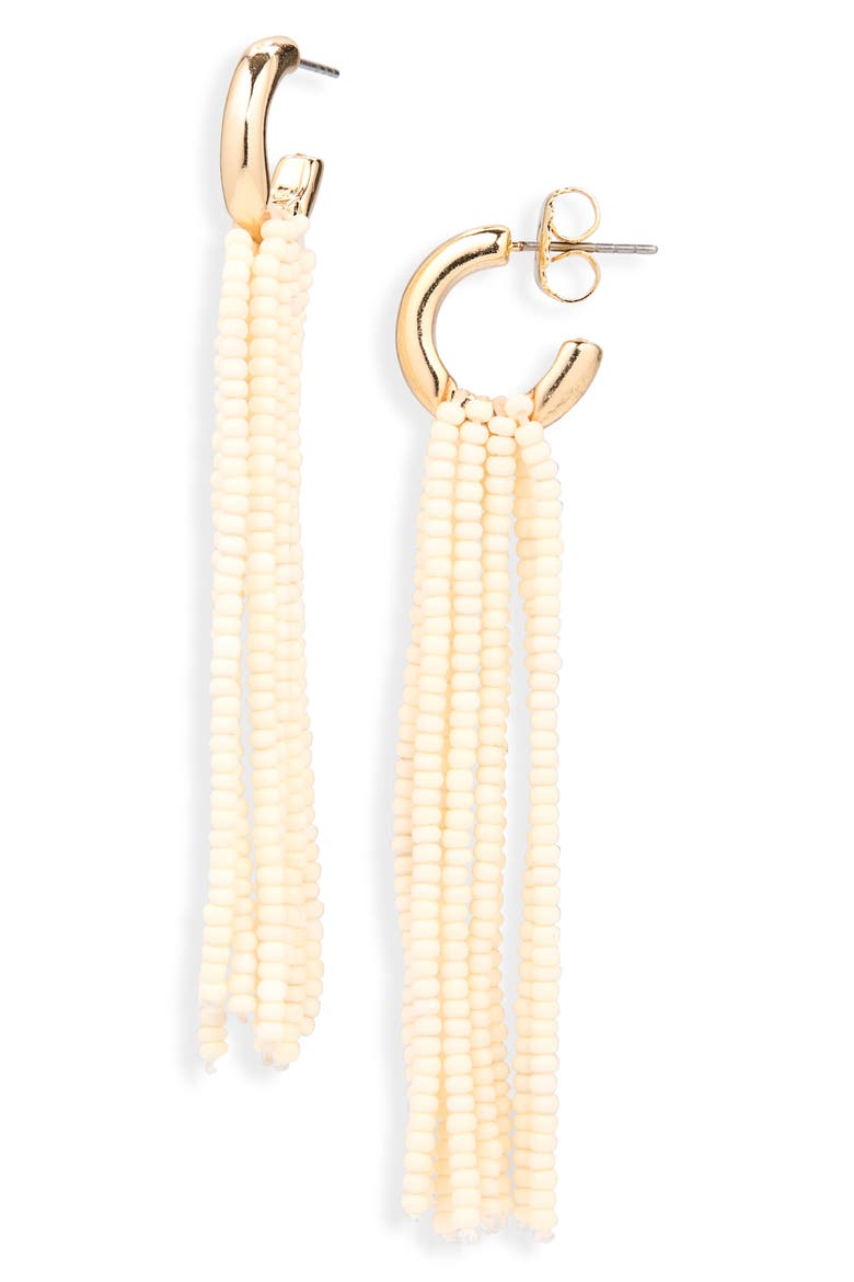 Beaded Fringe Drop Earrings, Main, color, IVORY- GOLD