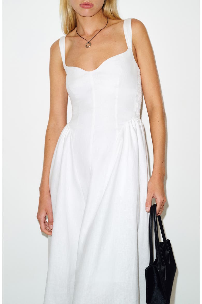 Birdie Fit & Flare Linen Midi Dress, Alternate, color, WHITE