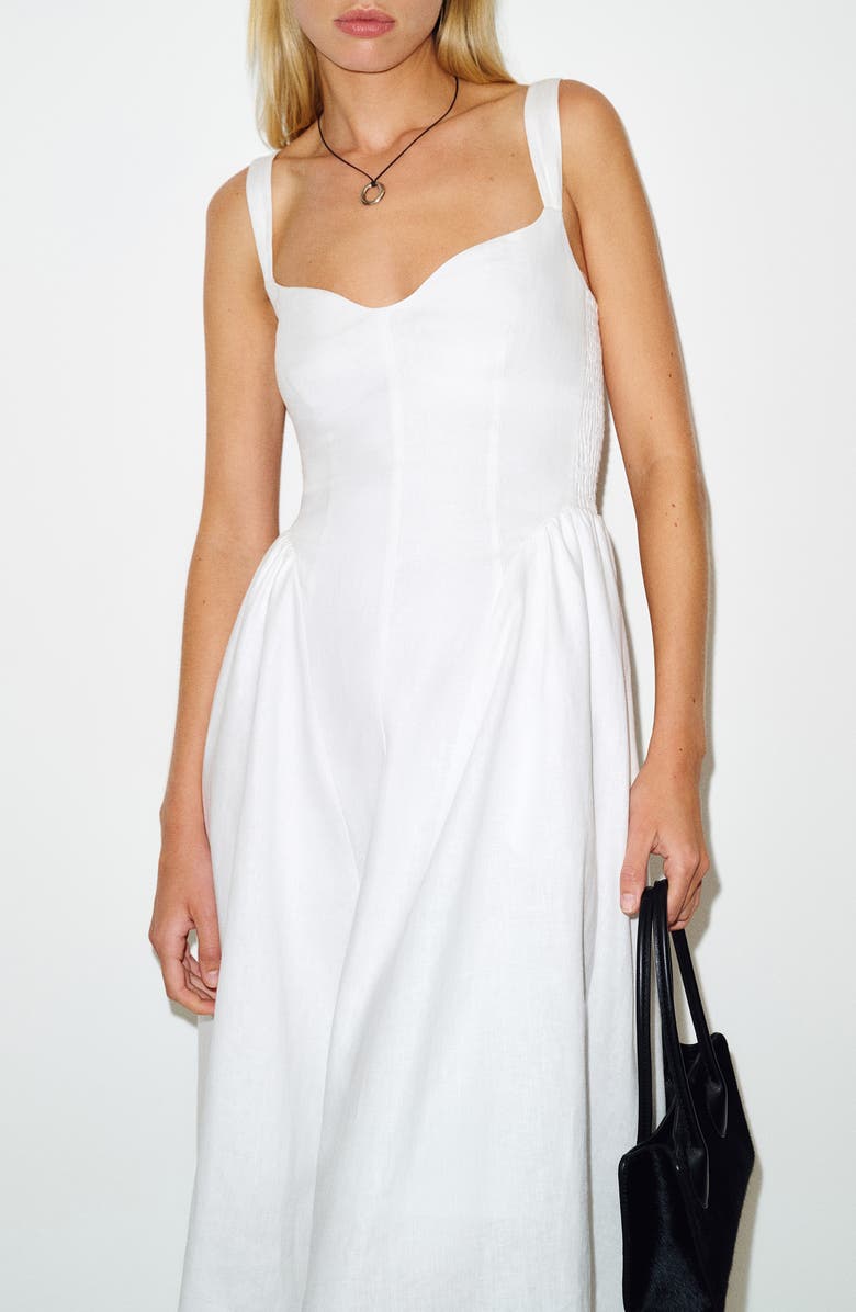 Reformation Birdie Fit & Flare Linen Midi Dress, Alternate, color, White