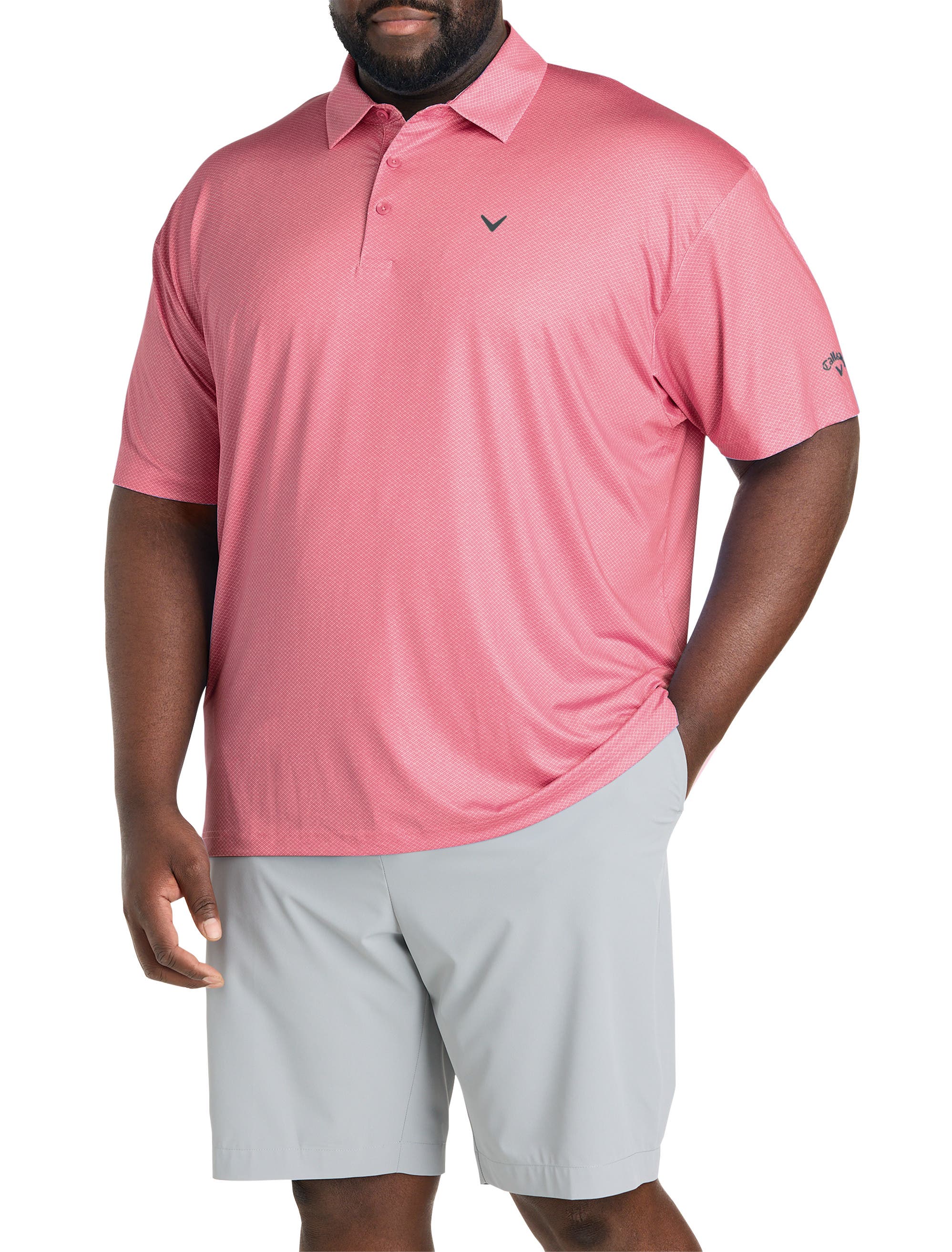 Big & Tall Geometric Heather Print Patterned Polo Shirt - image 3