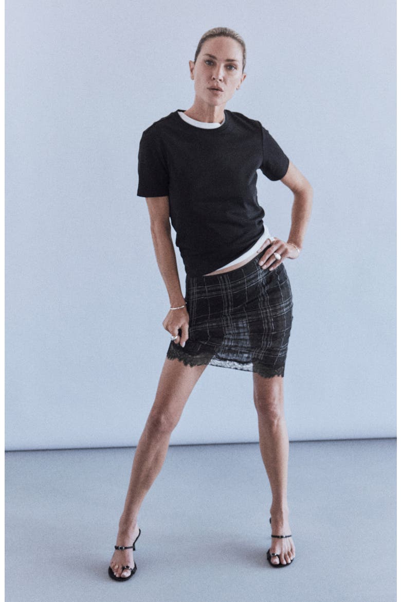 Checkered Linen Blend Miniskirt, Alternate, color, BLACK