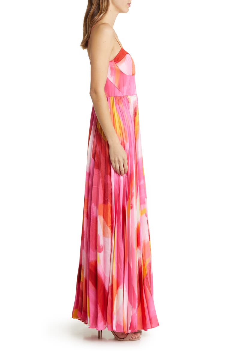 Mali Bustier Pleated Satin Gown, Alternate, color, PINK BRUSHSTROKE SATIN
