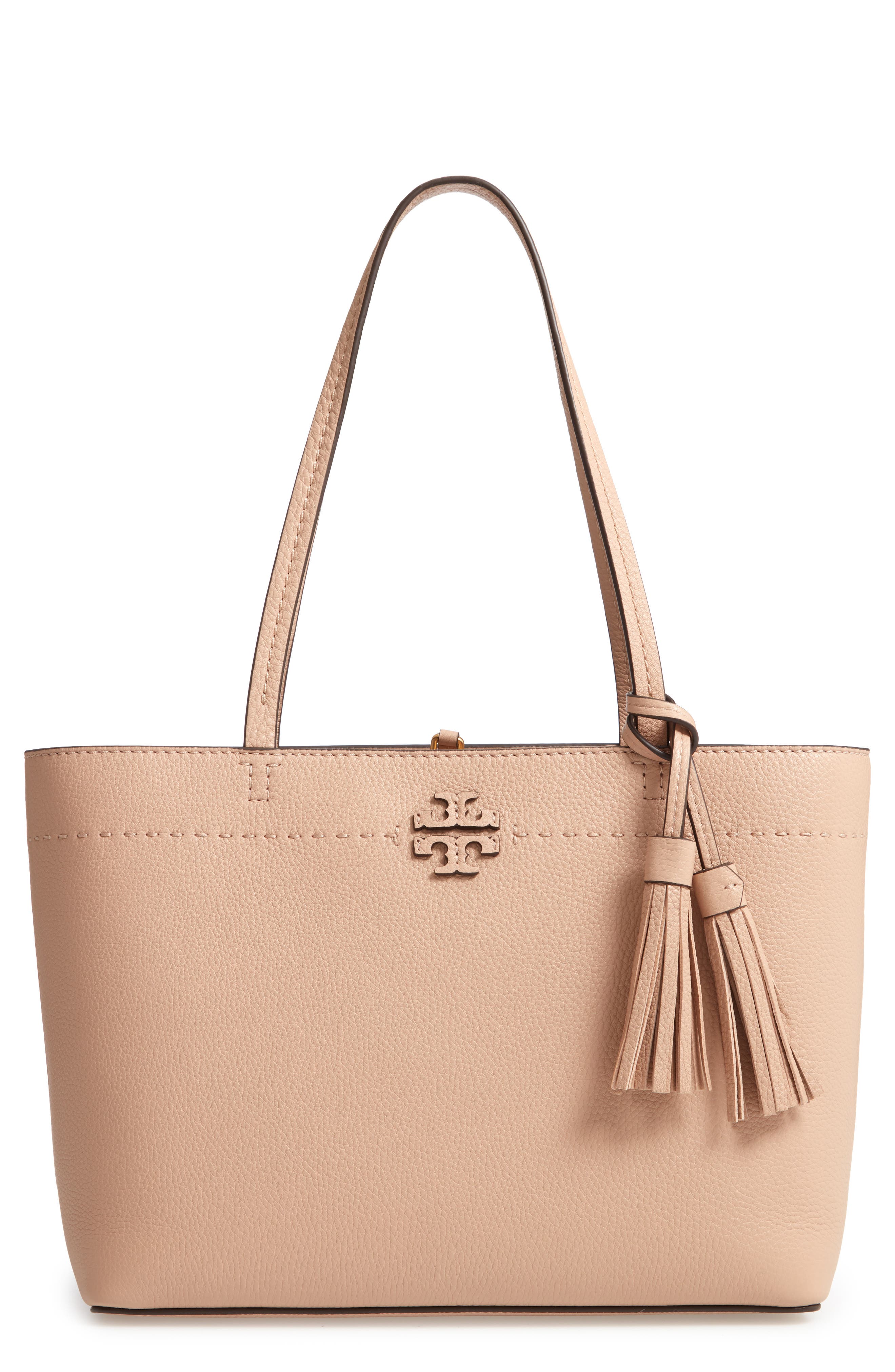 Small McGraw Leather Tote, Main, color, DEVON SAND