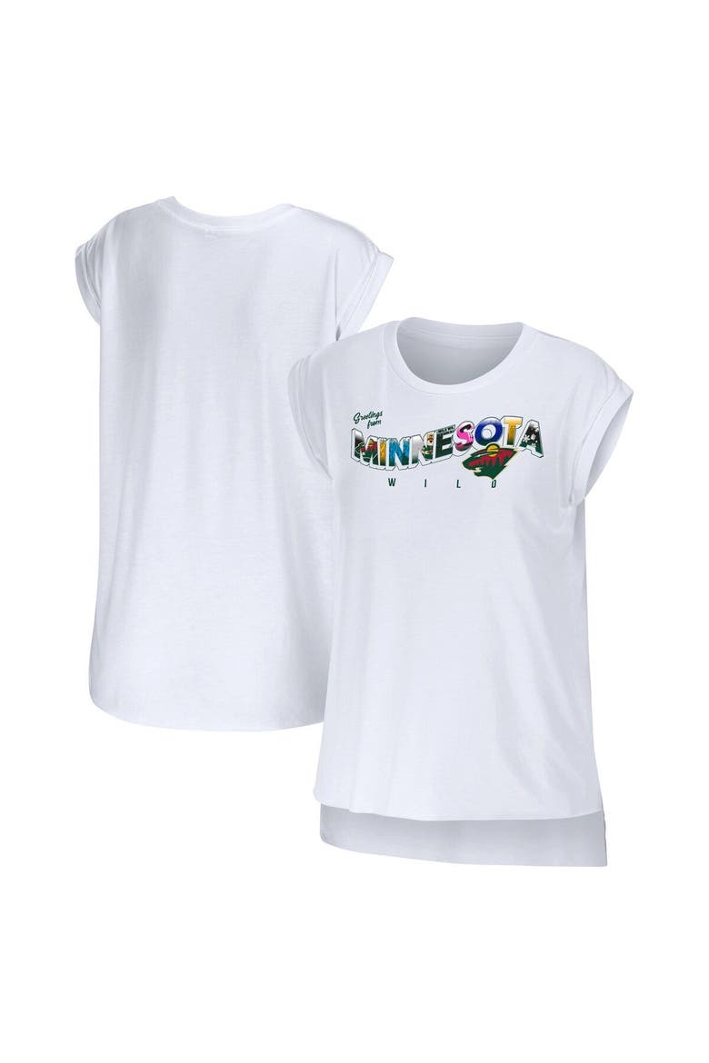 Women's WEAR by Erin Andrews White Minnesota Wild Greetings From Muscle T-Shirt, Main, color, White
